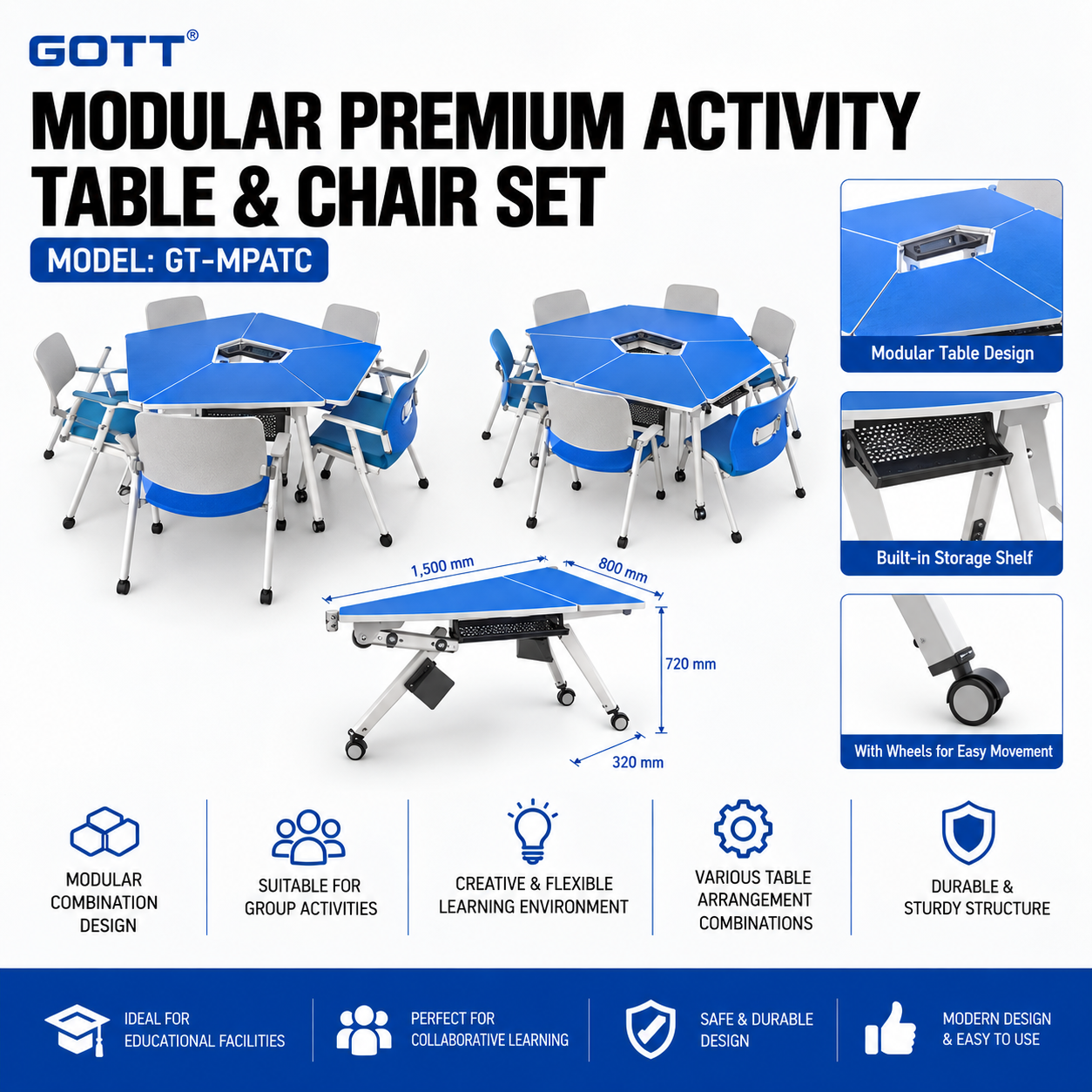 MODULAR PREMIUM ACTIVITY TABLE & CHAIR SET GT-MPATC